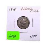1910 Barber dime VF+