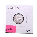 1908D Barber dime XF+