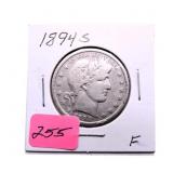 1894S Barber half dollar F