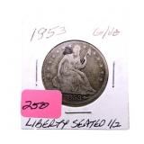 1853 Liberty Seated half dollar G/VG