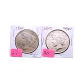 2 - 1922 silver Peace dollars AU