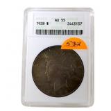 1928 Peace silver dollar ANACS AU55