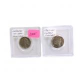 2 Jefferson nickel error coins, 1 broadstrike,