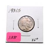 1931S Buffalo nickel XF+