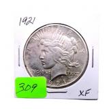 1921 silver Peace dollar XF