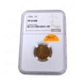 1951 proof Lincoln cent NGC PR64RB