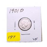 1901O Barber dime VF