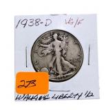 1938D Walking Liberty half dollar VG/F