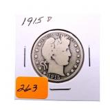 1915D Barber half dollar