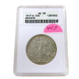 1917D obverse walking Liberty half NGC AU58