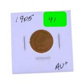 1905 Indian cent AU+