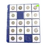 Page of 18 silver quarters: 5 Barber, 13 Standing