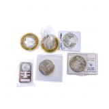 3 - 1oz silver rounds, 1 - 1oz silver bar, 2 - 1oz