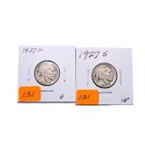 1927D G & 1927S VG+  Buffalo nickels