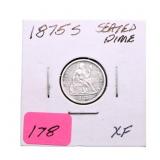 1875S Liberty Seated dime XF