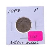 1883 Shield nickel F+