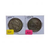 2 - 1935S silver Peace dollars