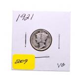 1921 Mercury dime G/VG