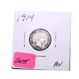 1914 Barber dime AU/BU