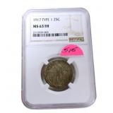 1917 Type 1 standing Liberty quarter NGC MS63FH