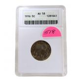 1916 Buffalo nickel ANACS AU58