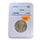 1941D walking Liberty half dollar NGC MS64