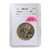 1942D walking Liberty half dollar MCGB MS65