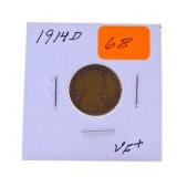 1914D Lincoln wheat cent VF+