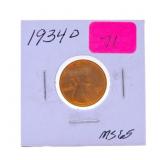 1934D Lincoln wheat cent MS65