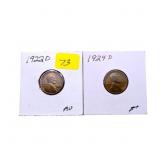 1922D AU & 1924D F+  Lincoln wheat cents