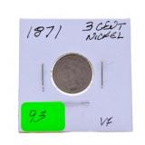 1871 3 cent nickel VF