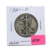 1921D Walking Liberty half dollar VG