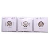 1937, 1937D, 1937S Mercury dimes, higher grade