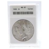 1923 Peace dollar ANACS MS65