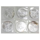 Lot of 6 silver Eagles