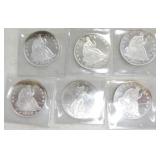 Lot of 6 silver rounds, 1 oz, .999 silver