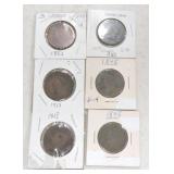 Lot of 6 large cents