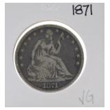 1871 Seated Liberty half VG