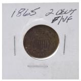 1865 two cent piece F/VF
