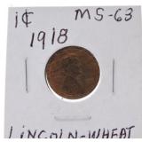 1918 Lincoln cent MS63