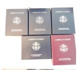 Lot of 5 silver eagle proofs, 1992-S, 2002-W,