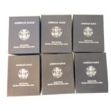Lot of 6 unc silver eagles, 2006-W, 3 - 2007-W,