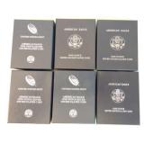 Lot of 6 unc silver eagles, 2007-W, 2 - 2008-W,