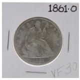 1861-O Seated Liberty half  VF30