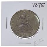 1875 Seated Liberty half EF