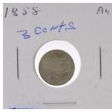 1858 three cent silver AU