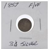 1857 three cent silver F/VF