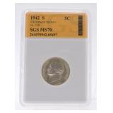 1942-S Jefferson nickel SGS MS70