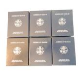 Lot of 6 silver eagle proofs, 2000-P, 2001-W,