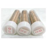 Lot of 3 BU Lincoln cent rolls 1955-D